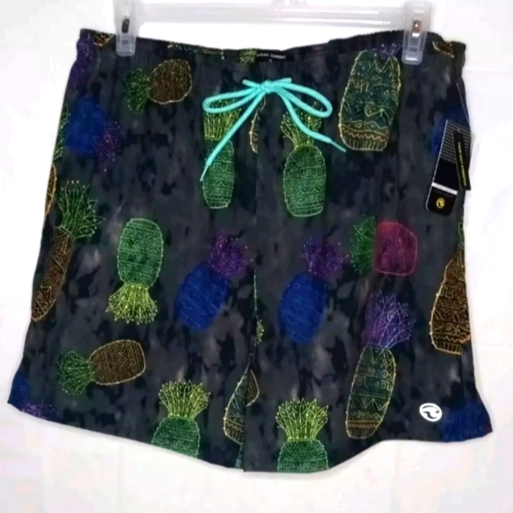 Ocean Current XL Mens Swim Shorts Pineapple NEON Tie Dye Stretch Swimsuit Trunks